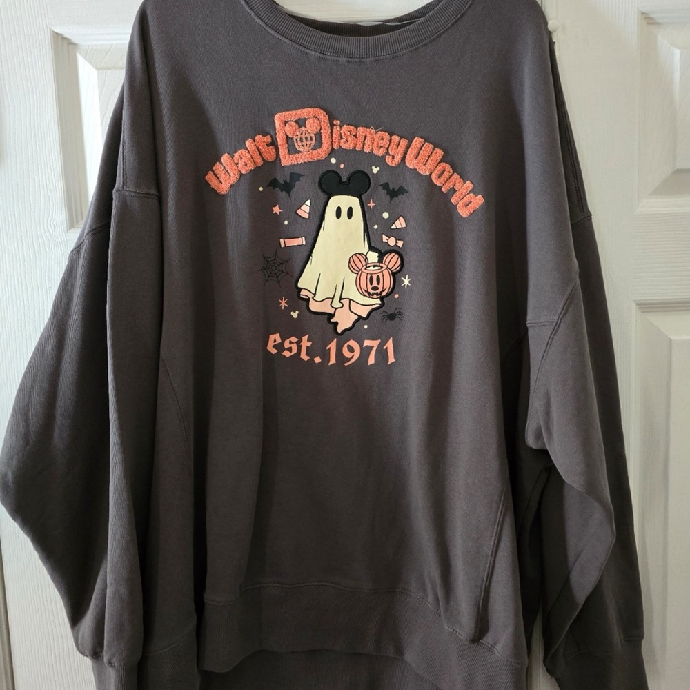 Disney Women's Dark Gray Halloween Ghost Sweater